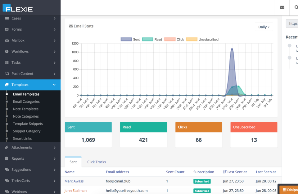 screenshot of Flexie CRM